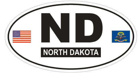 ND North Dakota Oval Bumper Sticker or Helmet Sticker D780 Euro Oval with Flags - Winter Park Products