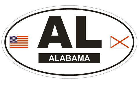 AL Alabama with Flags Euro Oval Bumper Sticker or Helmet Sticker D447 - Winter Park Products