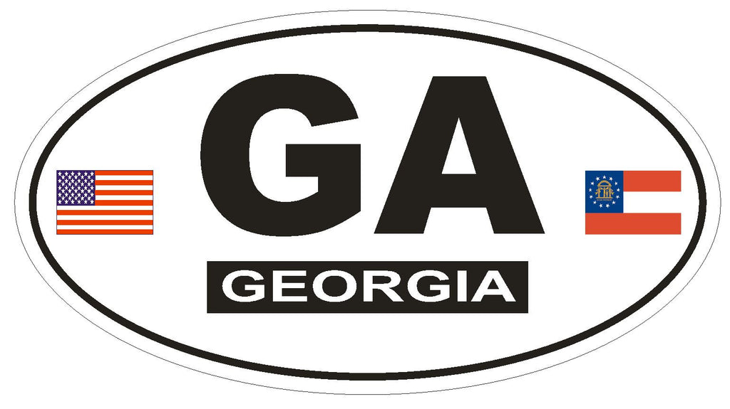 GA Georgia Oval Bumper Sticker or Helmet Sticker D805 Euro Oval With Flags - Winter Park Products