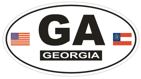 GA Georgia Oval Bumper Sticker or Helmet Sticker D805 Euro Oval With Flags - Winter Park Products
