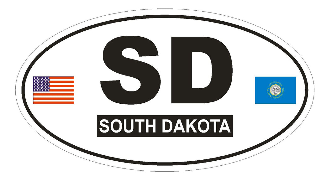 SD South Dakota Oval Bumper Sticker or Helmet Sticker D773 Euro Oval with Flags - Winter Park Products