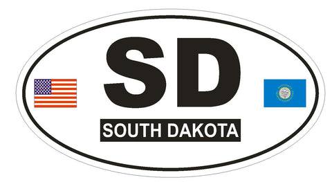 SD South Dakota Oval Bumper Sticker or Helmet Sticker D773 Euro Oval with Flags - Winter Park Products