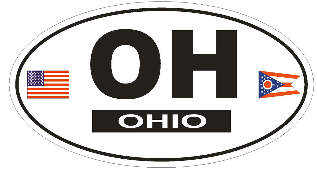 OH Ohio Oval Bumper Sticker or Helmet Sticker D779 Euro Oval with Flags - Winter Park Products