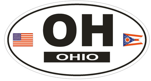 OH Ohio Oval Bumper Sticker or Helmet Sticker D779 Euro Oval with Flags - Winter Park Products