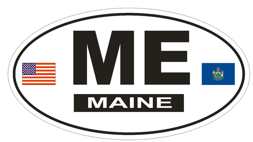 ME Maine Oval Bumper Sticker or Helmet Sticker D795 Euro Oval with Flags - Winter Park Products
