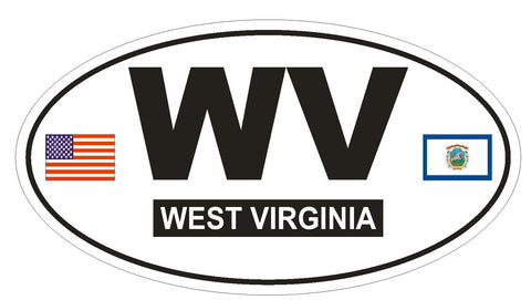 WV West Virginia Oval Bumper Sticker or Helmet Sticker D767 Euro Oval with Flags - Winter Park Products