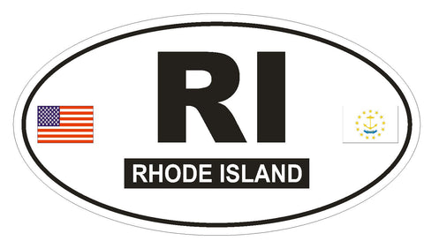 RI Rhode Island Oval Bumper Sticker or Helmet Sticker D775 Euro Oval with Flags - Winter Park Products
