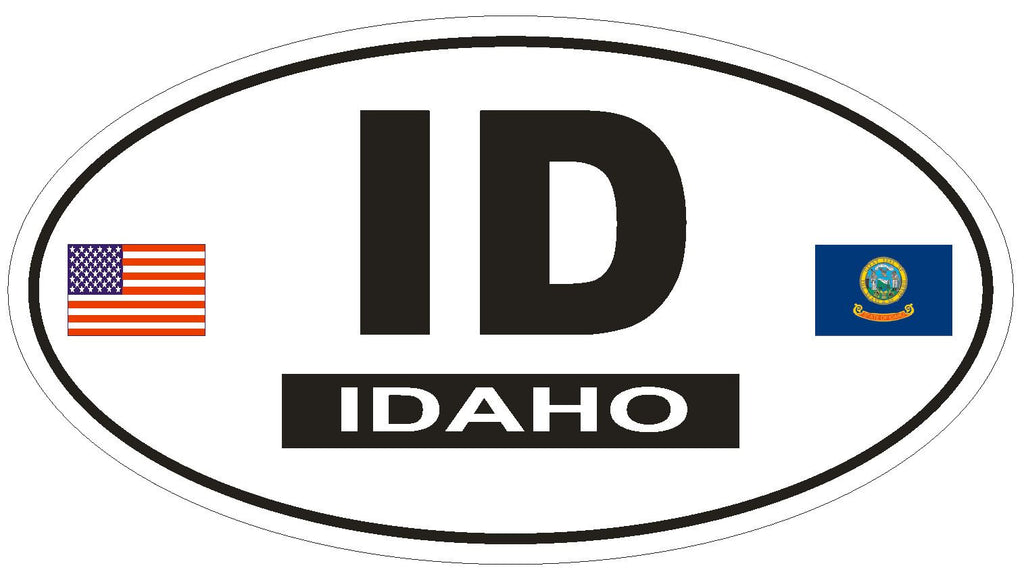 ID Idaho Oval Bumper Sticker or Helmet Sticker D802 Euro Oval with Flags - Winter Park Products