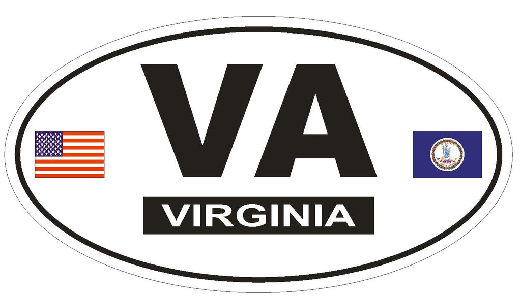 VA Virginia Oval Bumper Sticker or Helmet Sticker D769 Euro Oval with Flags - Winter Park Products