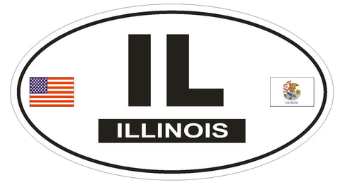 IL Illinois Oval Bumper Sticker or Helmet Sticker D801 Euro Oval with Flags - Winter Park Products