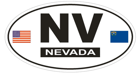 NV Nevada Oval Bumper Sticker or Helmet Sticker D786 Euro Oval with Flag - Winter Park Products