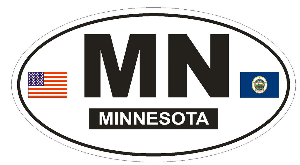 MN Minnesota Oval Bumper Sticker or Helmet Sticker D791 Euro Oval with Flag - Winter Park Products