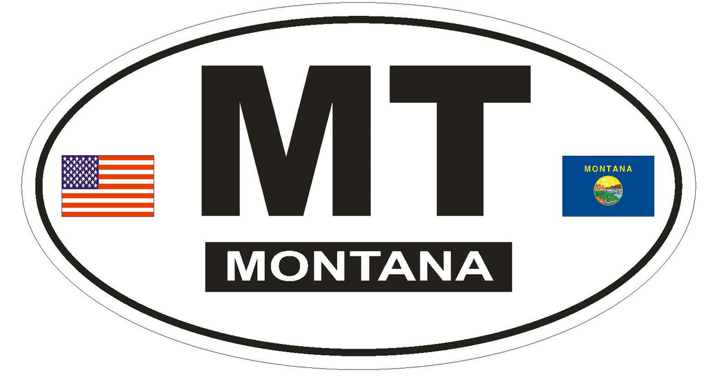MT Montana Oval Bumper Sticker or Helmet Sticker D788 Euro Oval with Flag - Winter Park Products