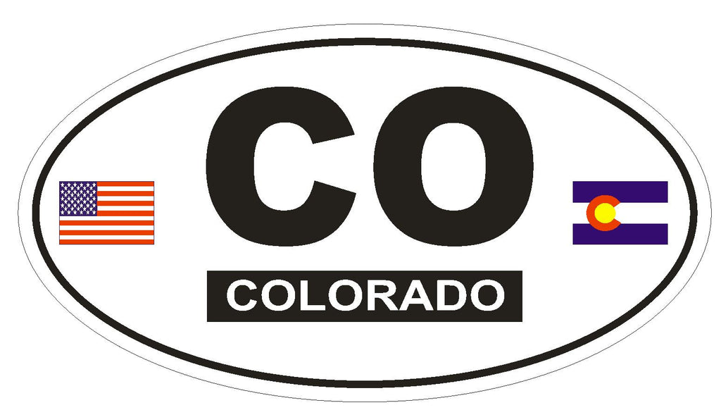 CO Colorado Oval Bumper Sticker or Helmet Sticker D810 Euro Oval With Flags - Winter Park Products