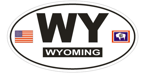 WY Wyoming Oval Bumper Sticker or Helmet Sticker D765 Euro Oval with Flags - Winter Park Products