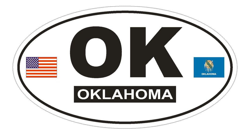 OK Oklahoma Oval Bumper Sticker or Helmet Sticker D778 Euro Oval with Flags - Winter Park Products