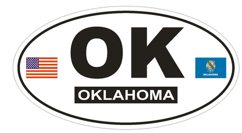 OK Oklahoma Oval Bumper Sticker or Helmet Sticker D778 Euro Oval with Flags - Winter Park Products