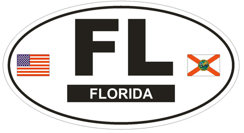 FL Florida OVAL Bumper Sticker or Helmet Sticker D743 Euro Oval with Flags - Winter Park Products