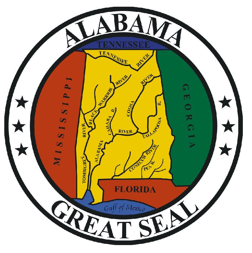 Alabama State Seal Vinyl Sticker R522 - Winter Park Products