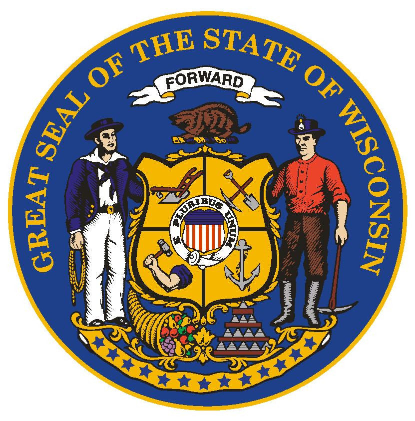 Wisconsin State Seal Vinyl Sticker R564 - Winter Park Products