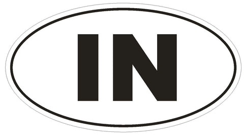 IN Indiana Euro Oval Bumper Sticker or Helmet Sticker D460 India Country Code - Winter Park Products
