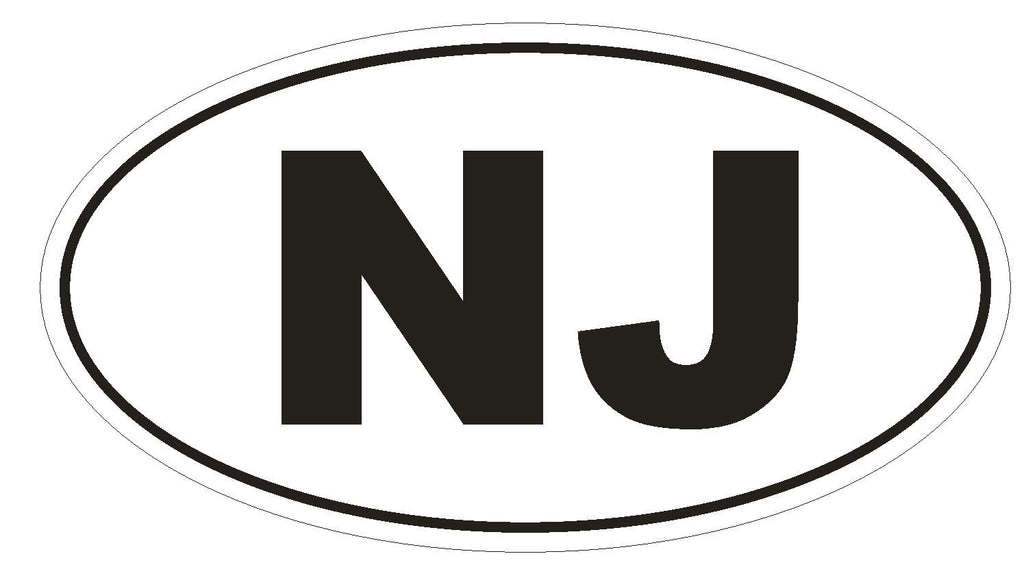 NJ New Jersey Euro Oval Bumper Sticker or Helmet Sticker D476 - Winter Park Products