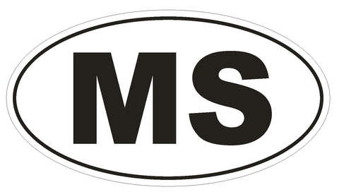 MS Mississippi Euro Oval Bumper Sticker or Helmet Sticker D470 Montserrat Country Code - Winter Park Products