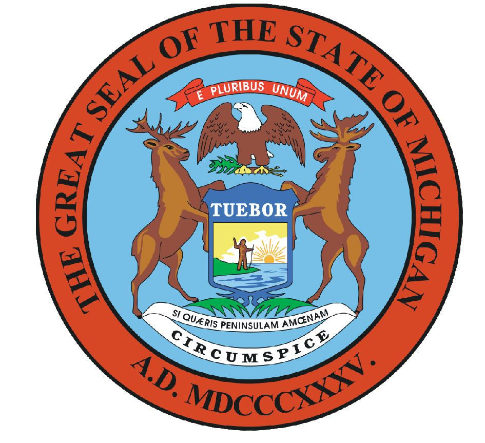 Michigan State Seal Vinyl Sticker R541 - Winter Park Products