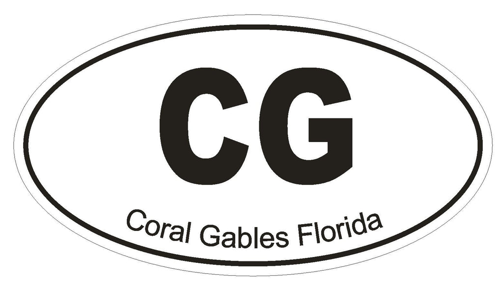 Coral Gables Florida Oval Bumper Sticker or Helmet Sticker D1293 Euro Oval - Winter Park Products