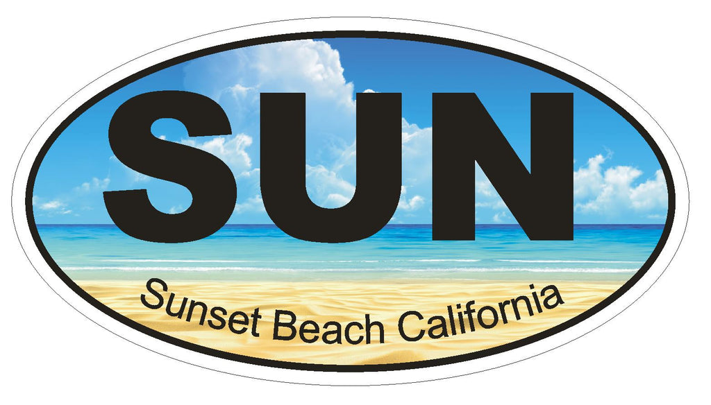 Sunset Beach California Oval Bumper Sticker or Helmet Sticker D1222 Euro Oval - Winter Park Products