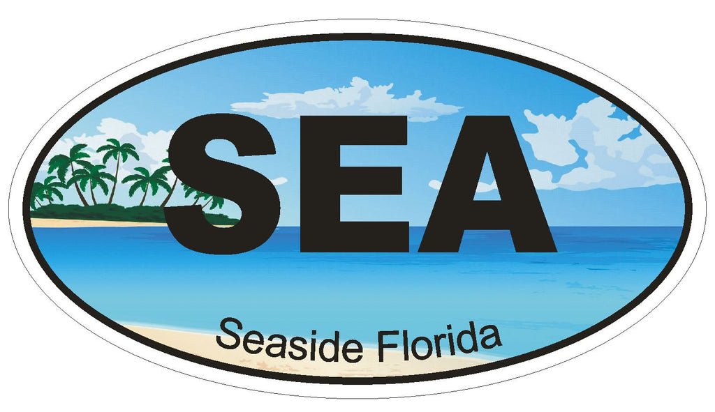 Seaside Florida Oval Bumper Sticker or Helmet Sticker D1280 Euro Oval - Winter Park Products