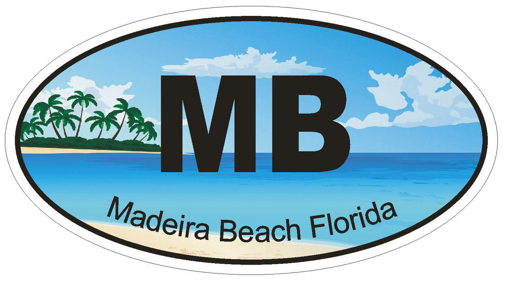 Madeira Beach Florida Oval Bumper Sticker or Helmet Sticker D1238 Euro Oval - Winter Park Products